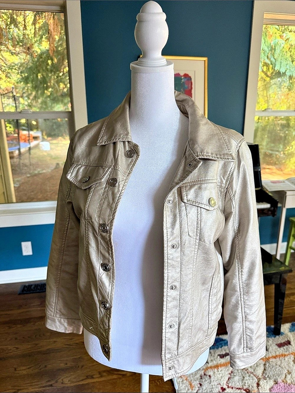 Urban Republic Moto Jacket Faux Leather in Champagne Size Large